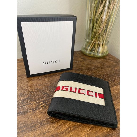 GUCCI Calfskin Jacquard Stripe Wallet Black